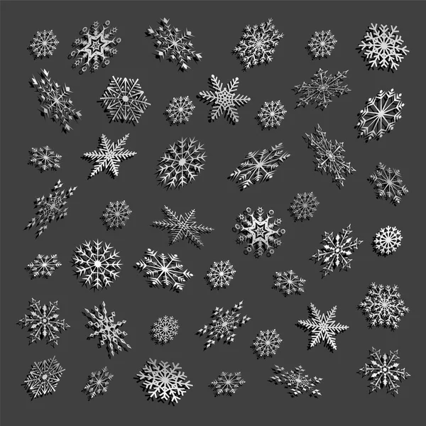 Set Christmas Snowflakes Dark Background Vector Illustration — Stock Vector