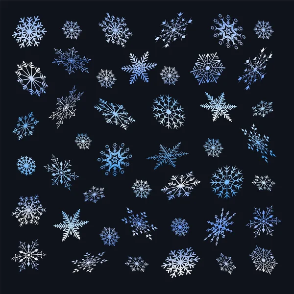 Set Christmas Snowflakes Dark Background Vector Illustration — Stock Vector