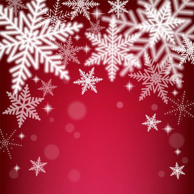 Kırmızı arka planda Noel kar taneleri. Vektör illüstrasyonu