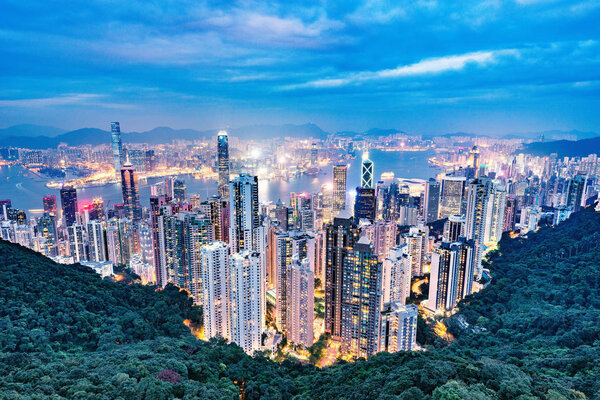 View of the downtown of Hong Kong from Victoria Peak.