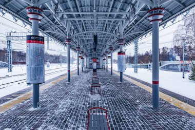 Moskova, Rusya - 25 Aralık 2018: Boş Tren İstasyonu Belokamennaya Moskova çember veya 2016 ve yolcular için açılan kadar 2013 tarihinde 10 Eylül 2016 üzerinden Yapim mm..