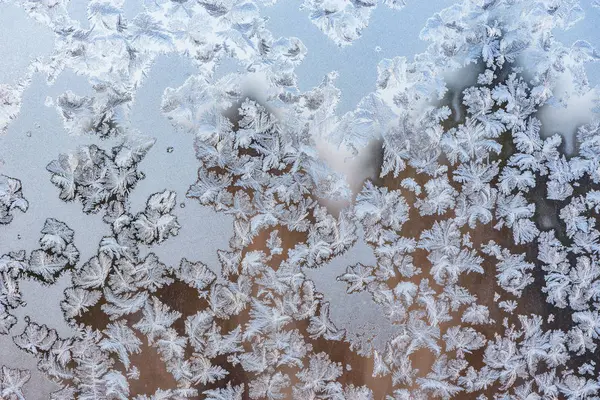 Patrones Hielo Ventana Frío Día Invierno — Foto de Stock