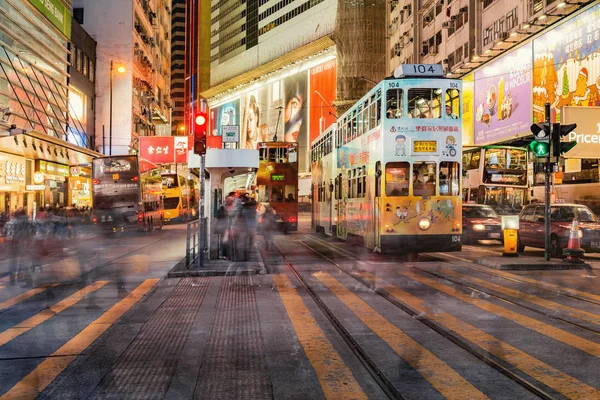 Distrito Central Hong Kong Dezembro 2016 Bondes Retro Ônibus Pessoas — Fotografia de Stock