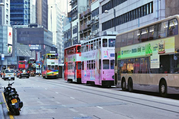 Distrito Central Hong Kong Dezembro 2016 Bonde Retro Pessoas Nas — Fotografia de Stock