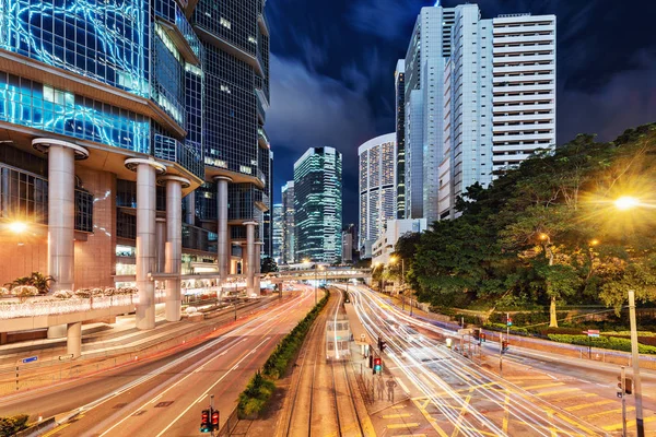 Blick Auf Die Abendlichen Straßen Der Stadt Central District Hongkong — Stockfoto