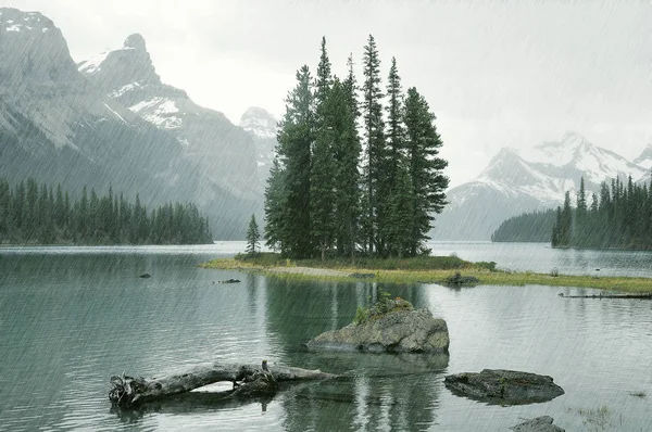 Beautiful Spirit Island Inalberta America American Canada Canadian Forest Island — Stock Photo, Image