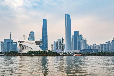 Gün zaman Cityscape Pearl river tarafından. Guangzhou.