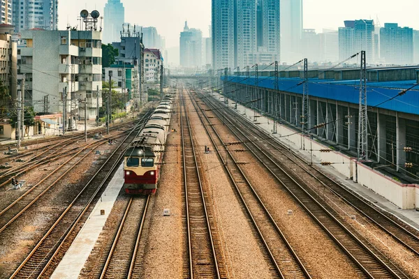 Stadtbild Und Bahnhof Abend Shenzhen China — Stockfoto