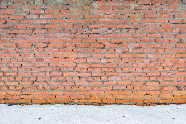 Red Brick Wall Background Snow Ground — Stock Photo, Image