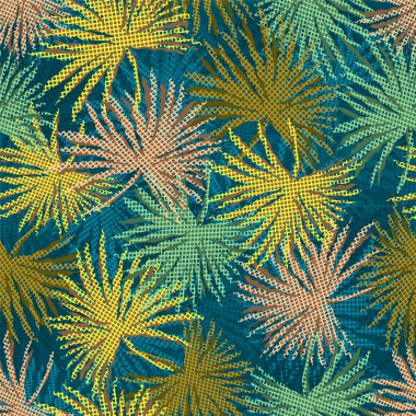 Soyut arka planda renkli palmiye dalları. Kusursuz bir geçmişi var. Vektör illüstrasyonu.