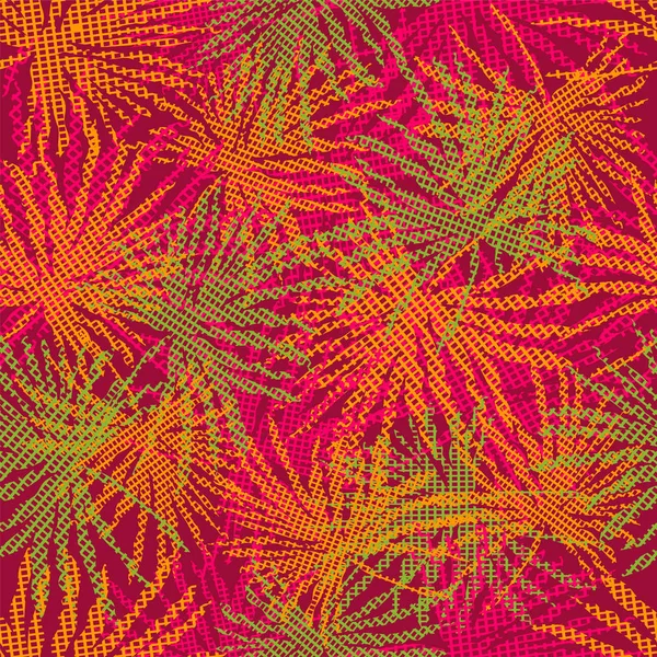 Färgglada palmer grenar på abstrakt bakgrund. Sömlös bakgrund. Vektorillustration. — Stock vektor