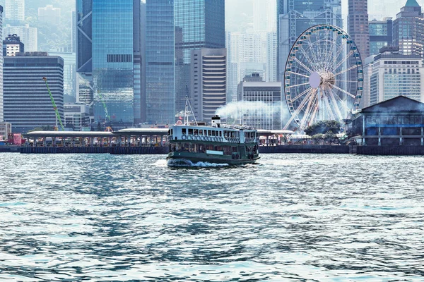 Passenger ferry on Hong Kong island background. — Stock Photo, Image