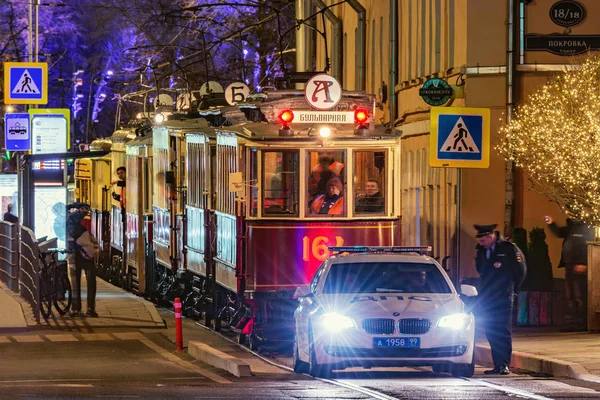 Tramways approach to the place of repetition of traditional trams parade. — Stock Photo, Image