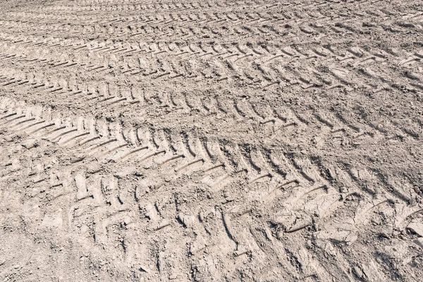 Tire tracks on the dry field at day time. — Stock Photo, Image