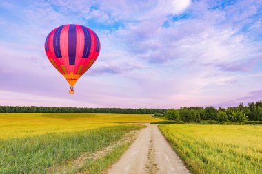 Gün batımı zaman çavdar ve yol ile alan.