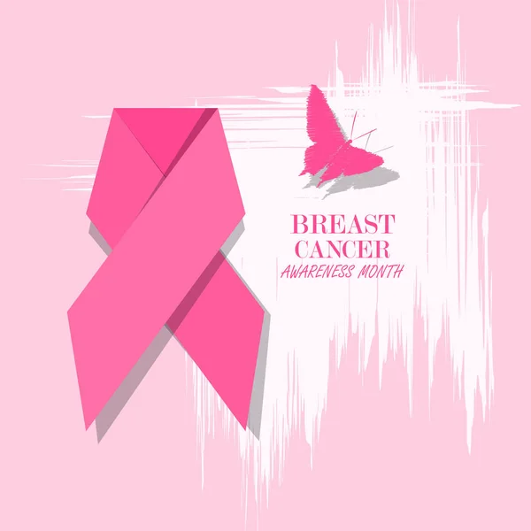 Рожева стрічка про рак молочної залози на абстрактному тлі . — стоковий вектор