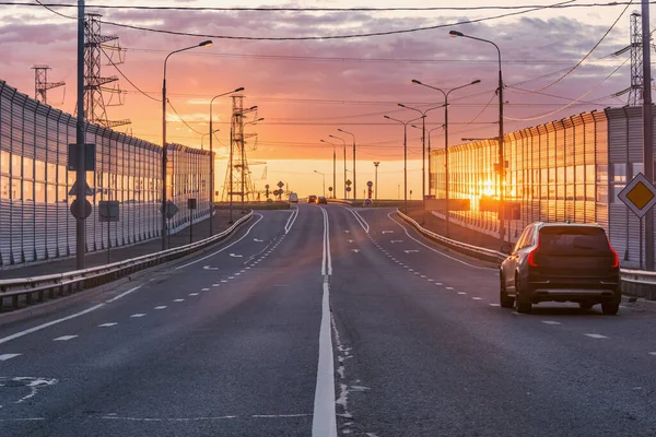 View Modern Highway Sunset Time — Stock Photo, Image