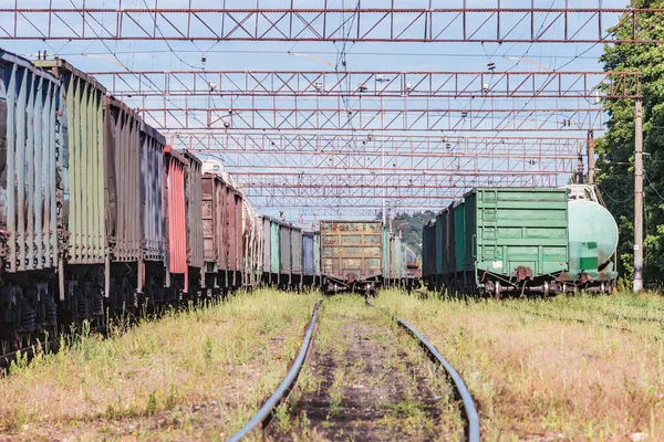 Comboios Carga Estão Estação — Fotografia de Stock