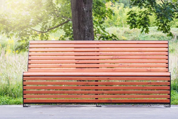 Houten Bank Het Stadspark Bij Zonsondergang — Stockfoto