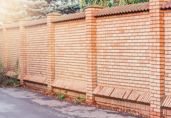 Stenen Muur Achtergrond Door Het Prive Huis Bij Zonsondergang — Stockfoto