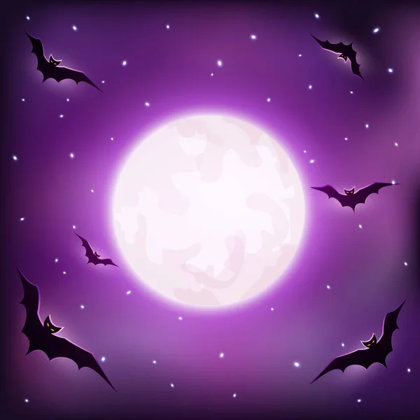 Fondo Halloween Con Murciélagos Luna Llena Ilustración Vectorial — Vector de stock