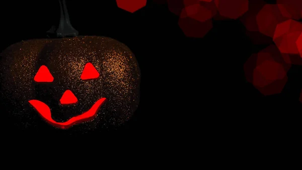 Goede Halloween pompoen op een zwarte achtergrond. Vrije ruimte voor tekst. Rode ogen. Vooraanzicht — Stockfoto