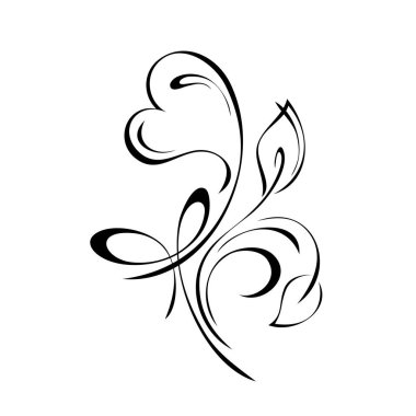 Yaprakları ve kıvrımları beyaz arka planda siyah çizgileri olan stilize kalp.