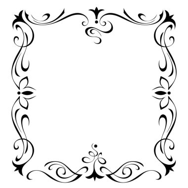 Süslü dikdörtgen çerçeve, beyaz arkaplan üzerinde siyah çizgiler içindeki soyut elementler