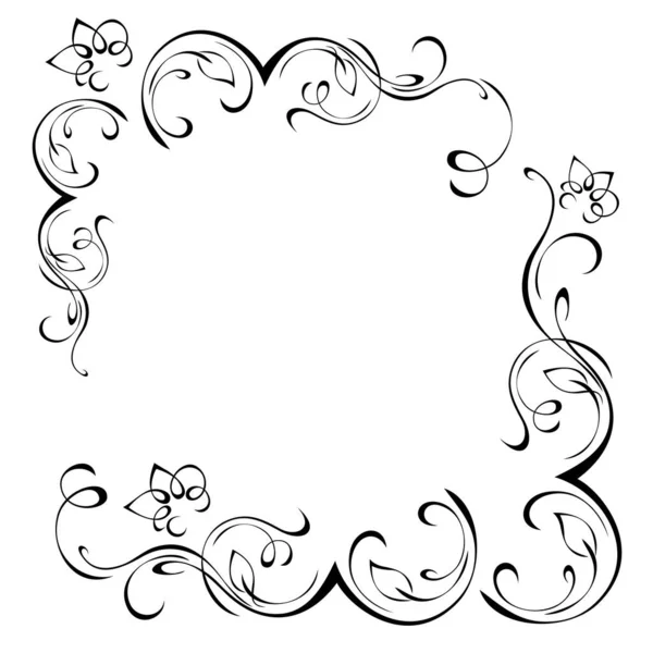 Jedinečný Dekorativní Rám Stylizovanými Květy Letáky Kudrlinkami Černých Liniích Bílém — Stockový vektor