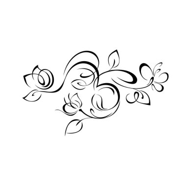 Şekillendirilmiş çiçekleri, yaprakları ve beyaz arkaplanda siyah çizgileri olan eşsiz dekoratif öğeler