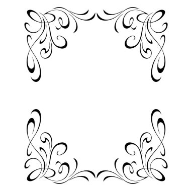 Dekoratif dikdörtgen çerçeve, kıvrımlar ve siyah çizgilerle beyaz bir grup üzerinde vignettler