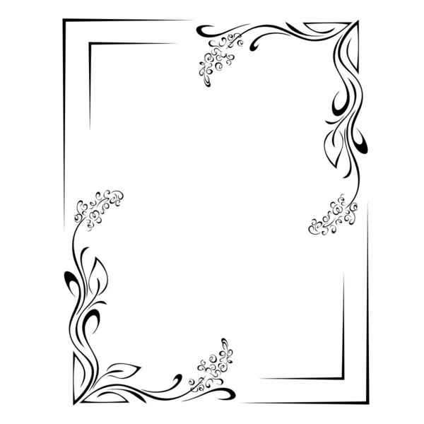 Cadru Simetric Decorativ Flori Stilizate Frunze Viniete Linii Negre Fundal — Vector de stoc