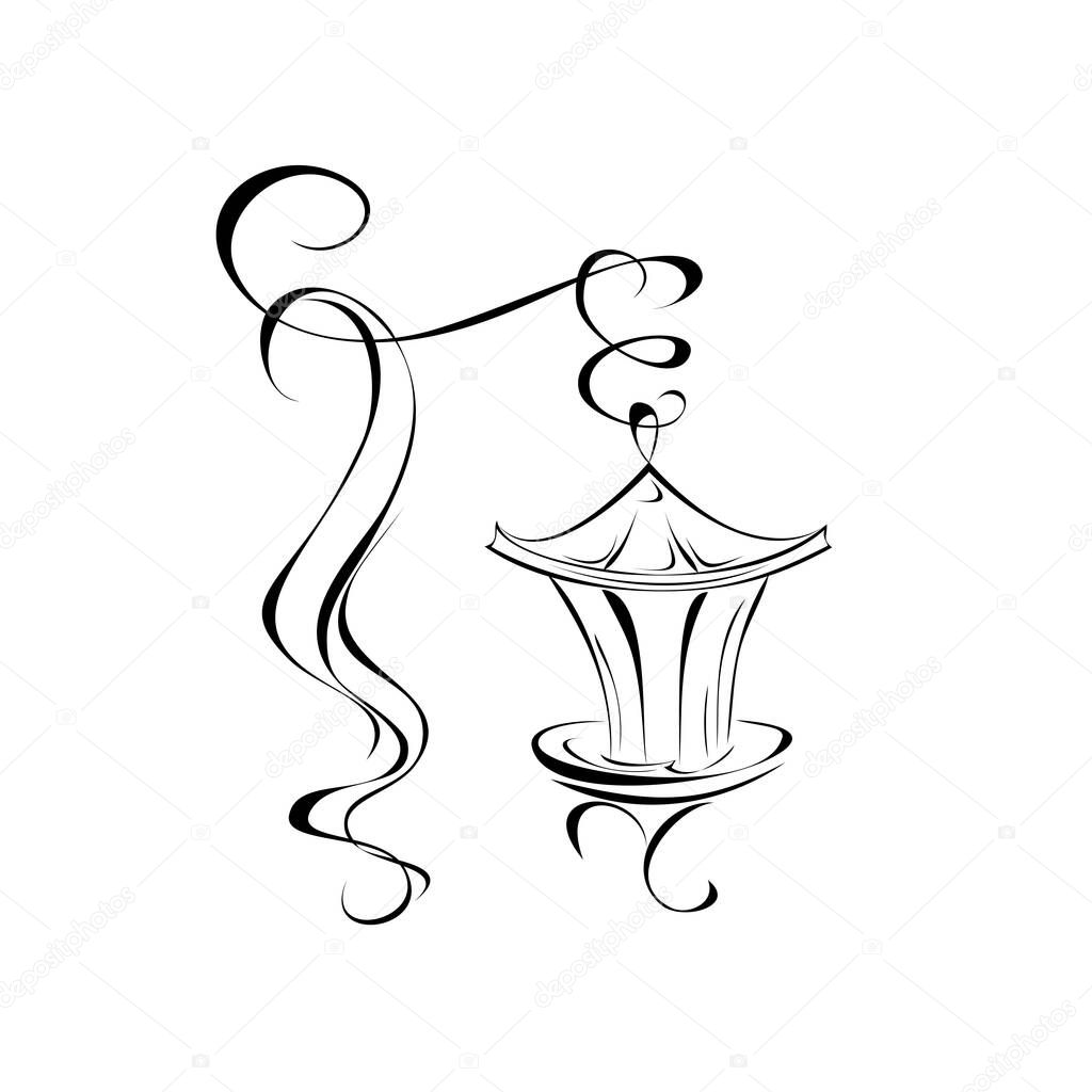 stylized street lamp on the bracket in black lines on a white background