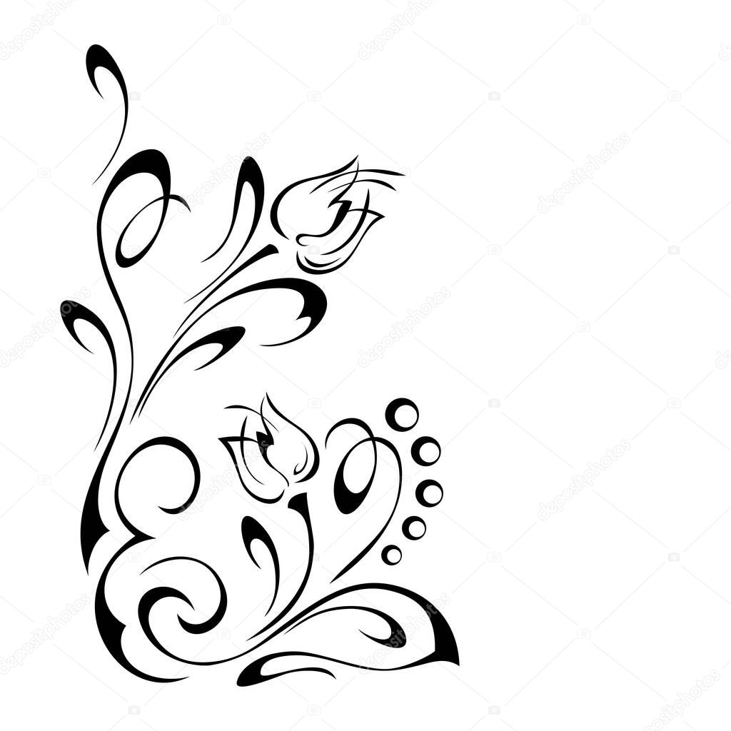decorative element with two stylized flower buds and an ornate ornament