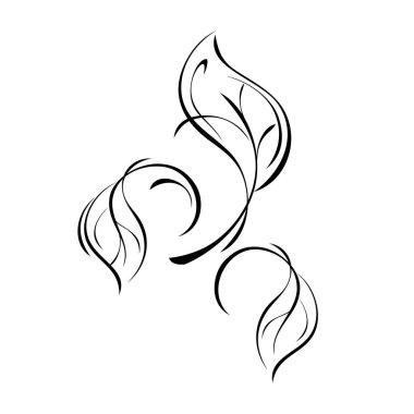 Beyaz arkaplanda siyah çizgiler halinde üç stilize yaprak