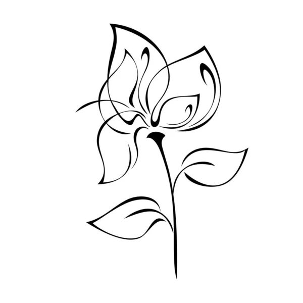 Στυλιζαρισμένο Λουλούδι Κοντό Μίσχο Φύλλα Μαύρες Γραμμές Λευκό Φόντο — Διανυσματικό Αρχείο