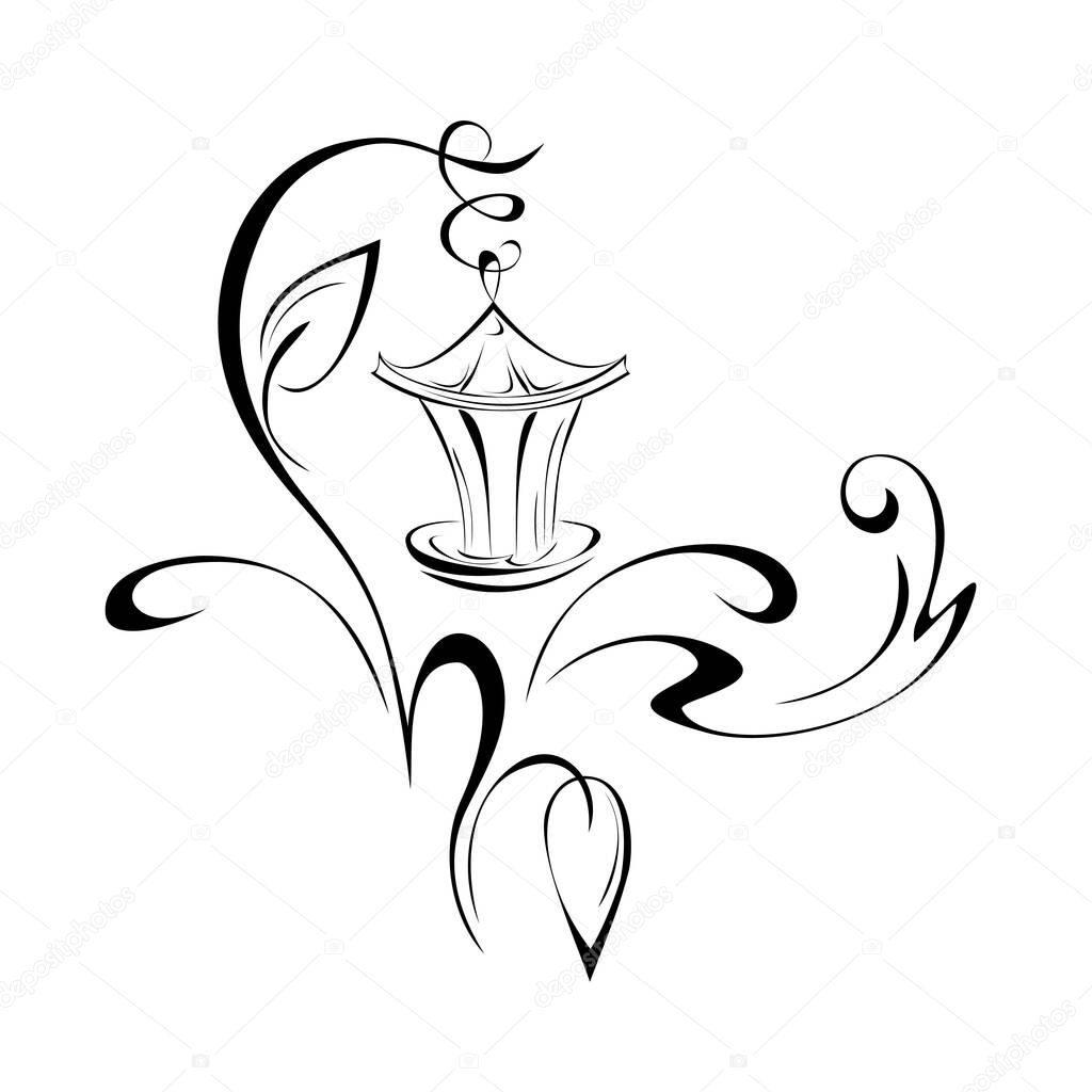 stylized street lamp in a decorative design in black lines on a white background