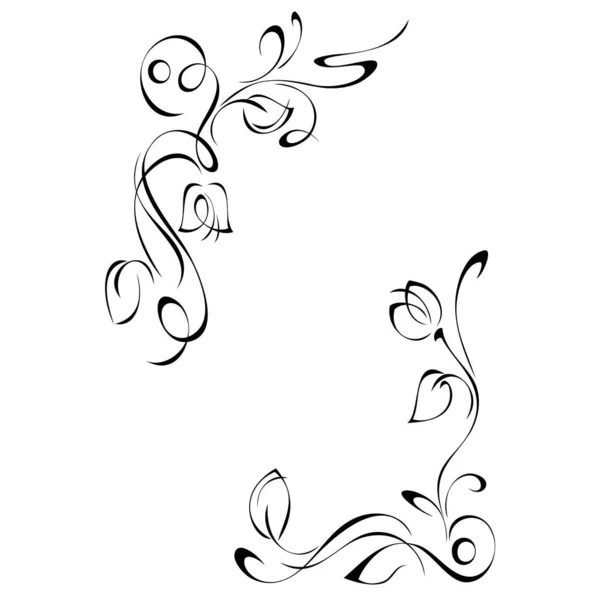 Dekorativní Rám Stylizovanými Květinovými Pupeny Stoncích Listy Dálničními Známkami Černé — Stockový vektor