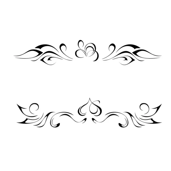 白い背景の黒い線の中央に抽象的な要素を持つ2つの装飾的な対称的な装飾品 — ストックベクタ
