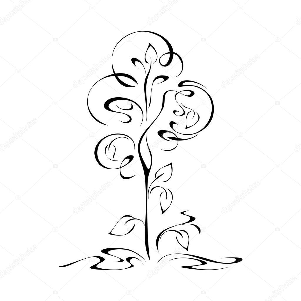 stylized tree with leaves in black lines on white background