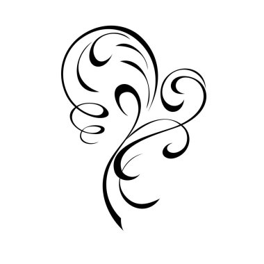 Dekoratif soyut süs, beyaz arkaplanda siyah çizgiler halinde kıvrımlar.