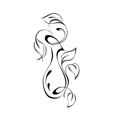 Beyaz arkaplanda siyah çizgiler ve yapraklarla stilize edilmiş vazo.