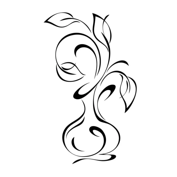 白い背景に黒い線で葉とカールを持つ様式化された花瓶 — ストックベクタ