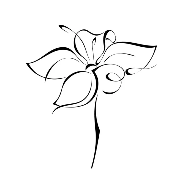 Jeden Stylizowany Kwitnący Kwiat Krótkiej Łodydze Bez Liści Czarnych Liniach — Wektor stockowy
