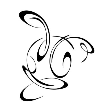 Dekoratif soyut süs, beyaz arkaplanda siyah çizgiler halinde kıvrımlar.