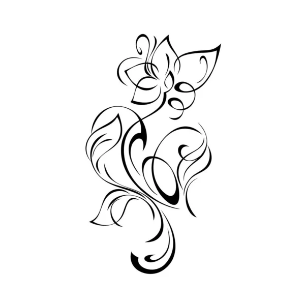 Декоративный Элемент Стилизованным Цветком Стебле Листья Завитки Черными Линиями Белом — стоковый вектор