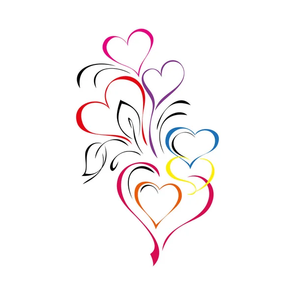 Varios Corazones Coloridos Con Hojas Sobre Fondo Blanco — Vector de stock