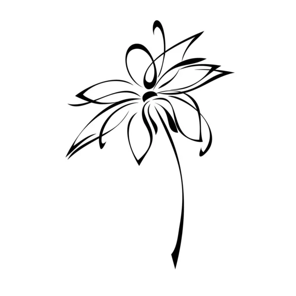 一株花开在短茎上 没有叶子 白色背景上有黑线 — 图库矢量图片