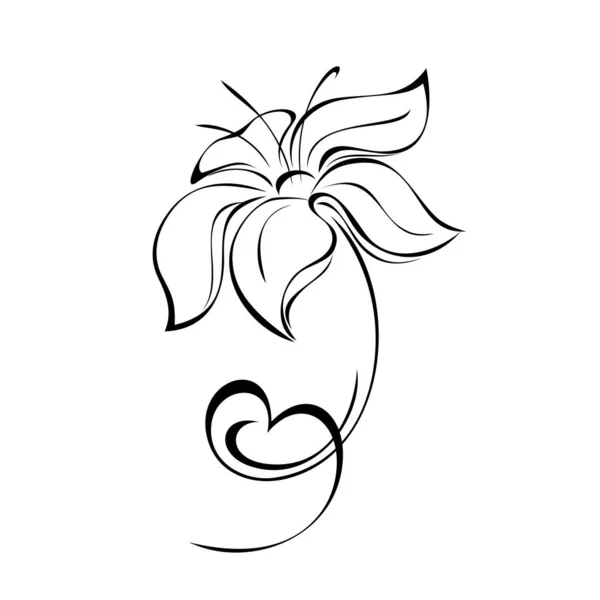 Одна Стилізована Квітка Великими Пелюстками Короткому Стеблі Чорних Лініях Білому — стоковий вектор