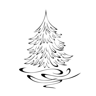 Beyaz arka planda siyah çizgilerle biçimlendirilmiş bir Noel ağacı